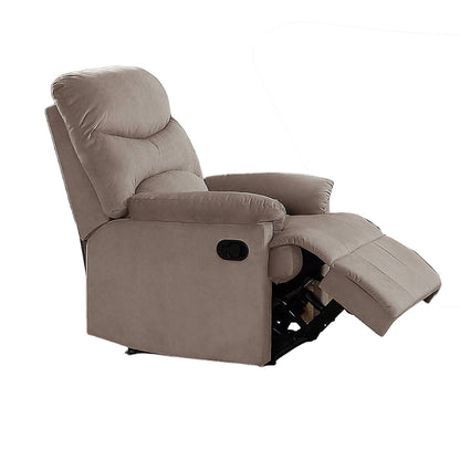 Karry Manual Recliner Chair, Plush Light Brown Velvet, Solid Wood