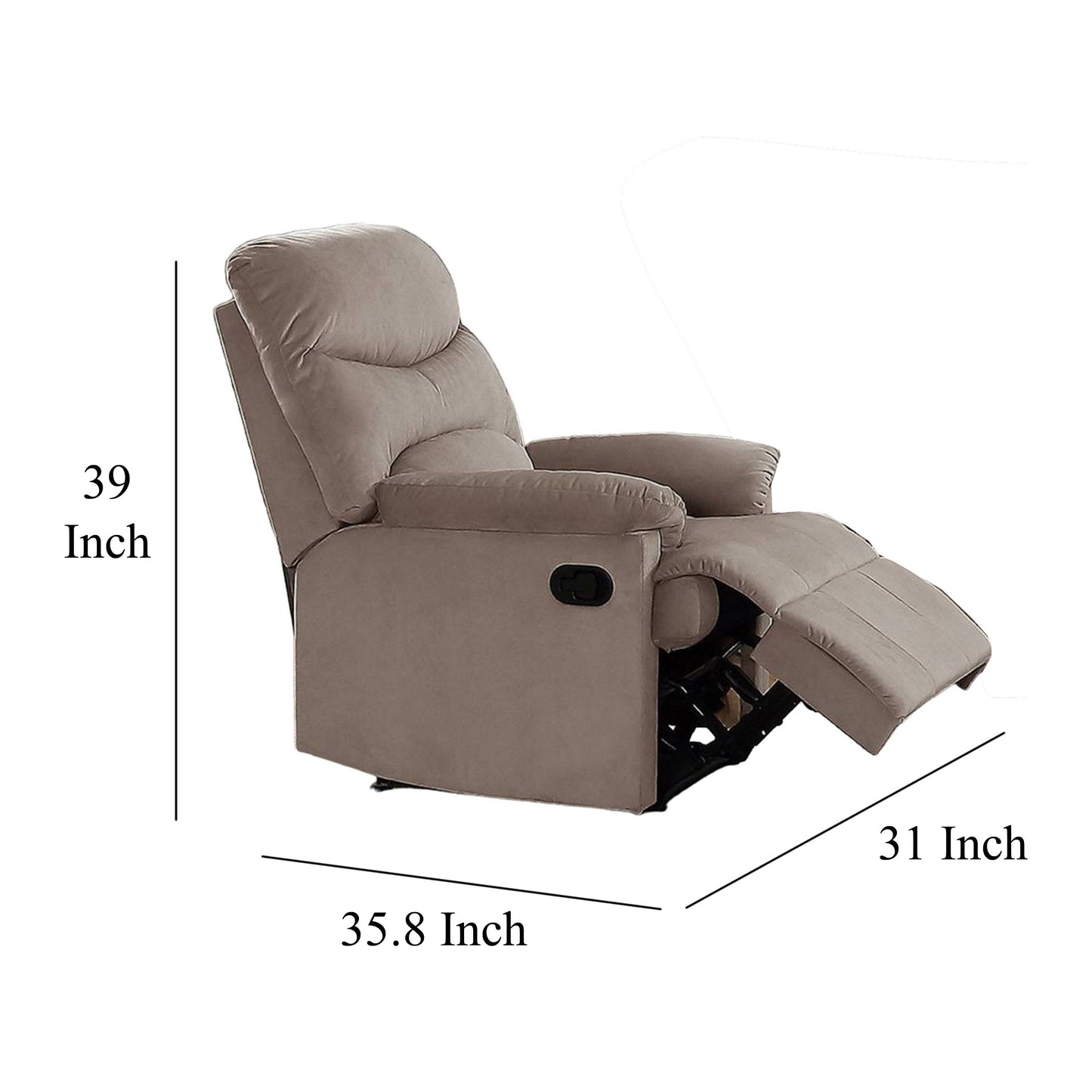 Karry Manual Recliner Chair, Plush Light Brown Velvet, Solid Wood