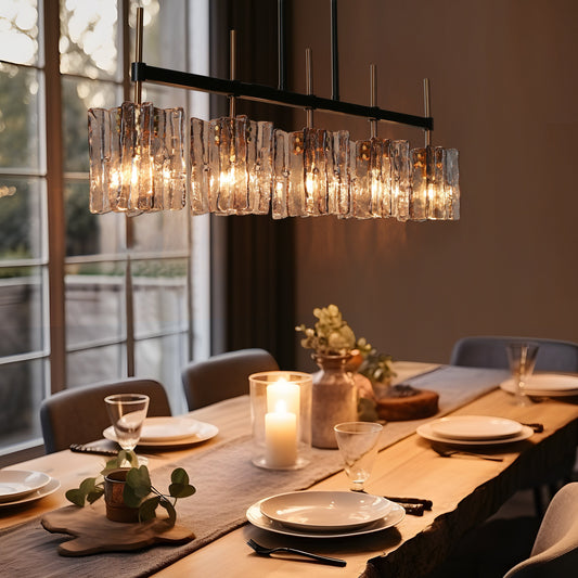 Kasy Modern 5-Light Linear Chandelier Textured Glass Kitchen Island Light Unique Design