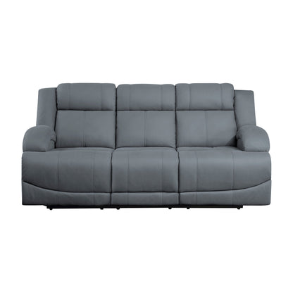 Kate 82 Inch Power Double Recliner Sofa, USB Ports, Blue Microfiber, Wood
