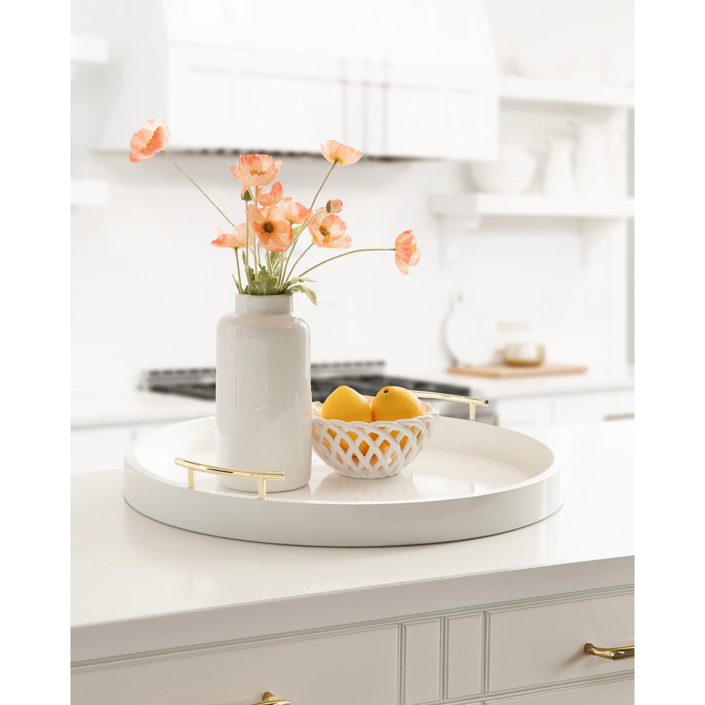 Kate and Laurel Lipton Round Decorative Tray with Metal Handles