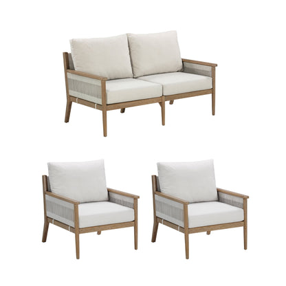 Kayden Bohemian 3-Piece Patio Conversation Set, Outdoor Loveseat and Chair Set with Solid Acacia Wood Frame