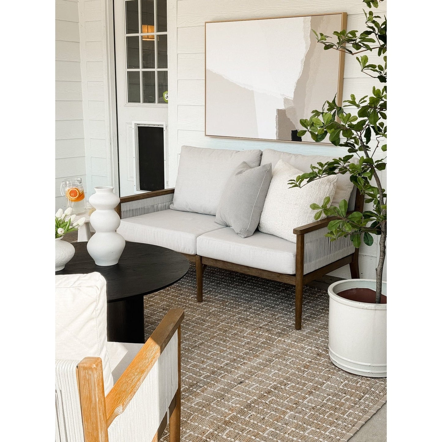 Kayden Bohemian 3-Piece Patio Conversation Set, Outdoor Loveseat and Chair Set with Solid Acacia Wood Frame