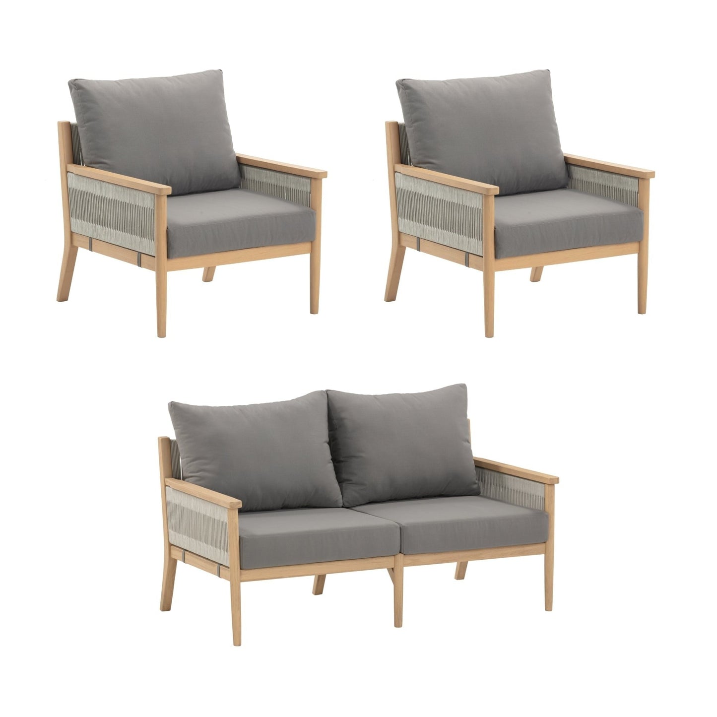 Kayden Bohemian 3-Piece Patio Conversation Set, Outdoor Loveseat and Chair Set with Solid Acacia Wood Frame