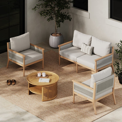 Kayden Bohemian 3-Piece Patio Conversation Set, Outdoor Loveseat and Chair Set with Solid Acacia Wood Frame