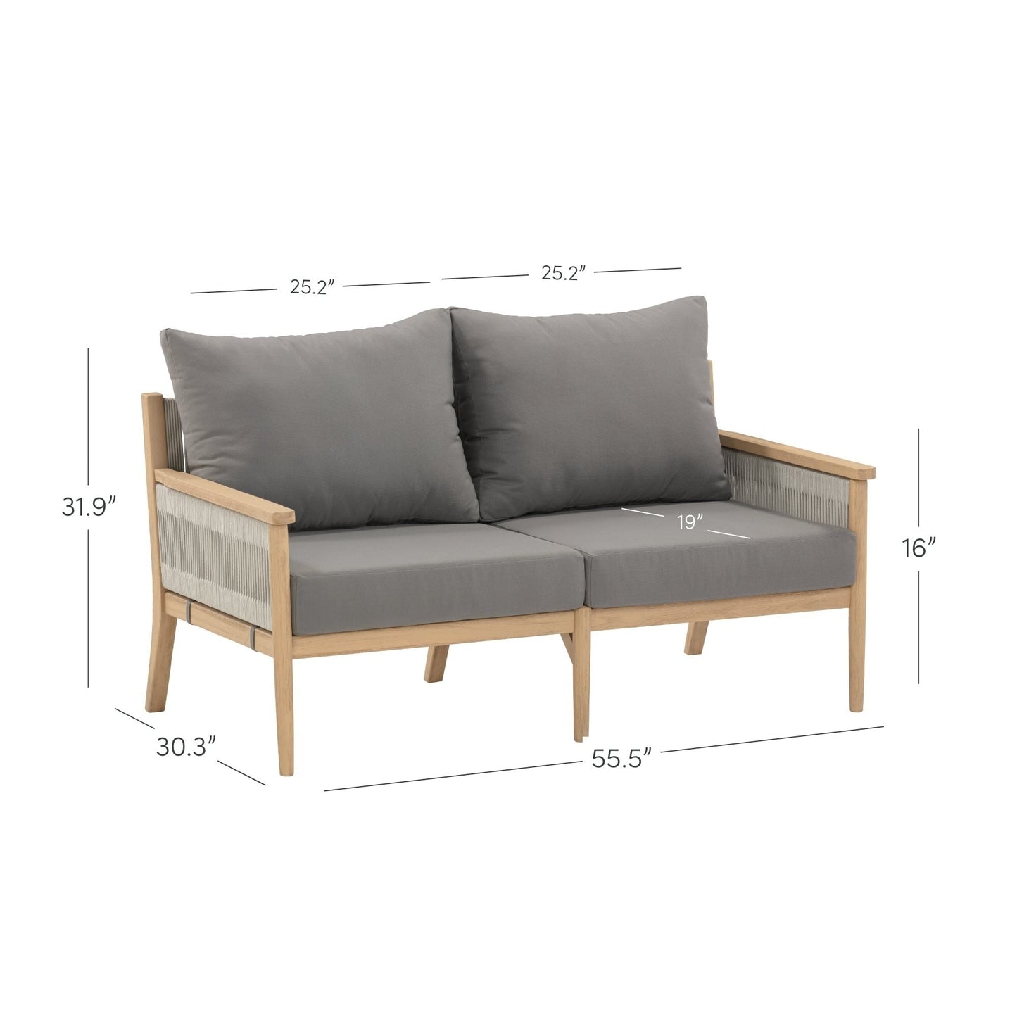 Kayden Bohemian 3-Piece Patio Conversation Set, Outdoor Loveseat and Chair Set with Solid Acacia Wood Frame