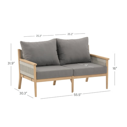 Kayden Bohemian 3-Piece Patio Conversation Set, Outdoor Loveseat and Chair Set with Solid Acacia Wood Frame