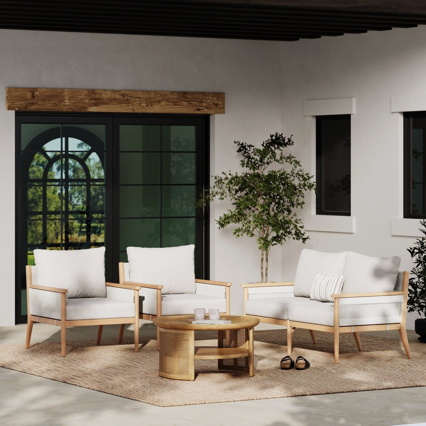 Kayden Bohemian 3-Piece Patio Conversation Set, Outdoor Loveseat and Chair Set with Solid Acacia Wood Frame