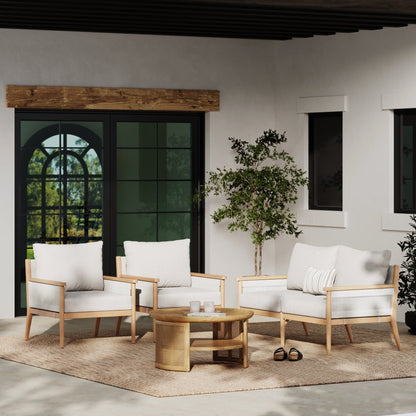Kayden Bohemian 3-Piece Patio Conversation Set, Outdoor Loveseat and Chair Set with Solid Acacia Wood Frame