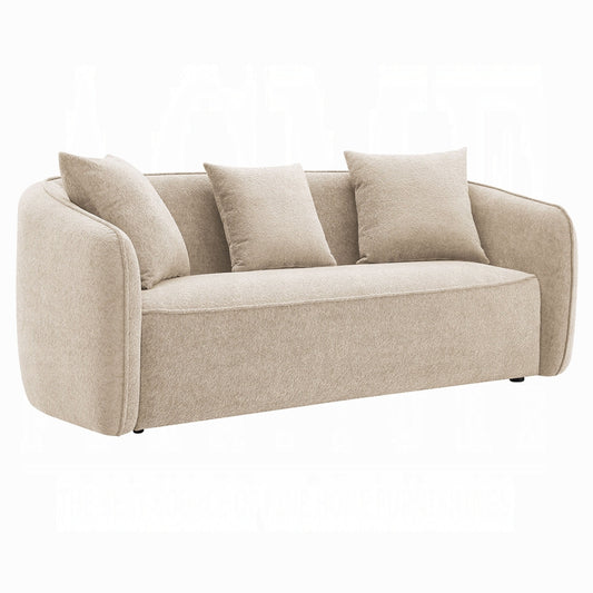 Keina Sofa, 3 Accent Pillows, Rounded Back, Beige Chenille, 79 Inch