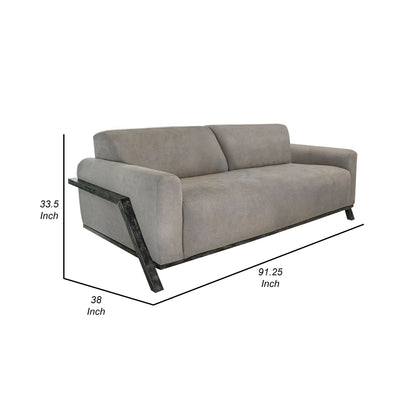 Kelly Sofa, Almond Gray Polyester, 2 Throw Pillows, Solid Wood, 91 Inch