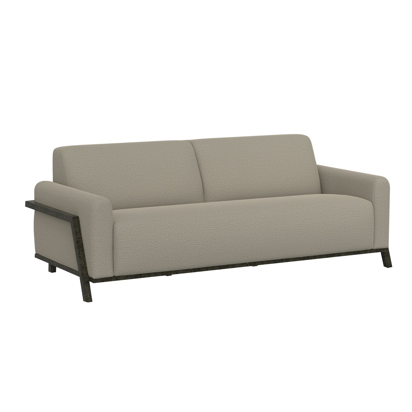 Kelly Sofa, Almond Gray Polyester, 2 Throw Pillows, Solid Wood, 91 Inch