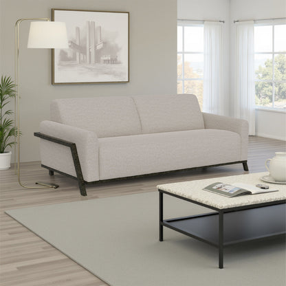 Kelly Sofa, Beige Polyester, 2 Throw Pillows, Solid Pine Wood, 91 Inch
