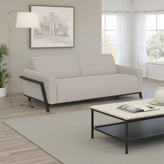 Kelly Sofa, Beige Polyester, 2 Throw Pillows, Solid Pine Wood, 91 Inch