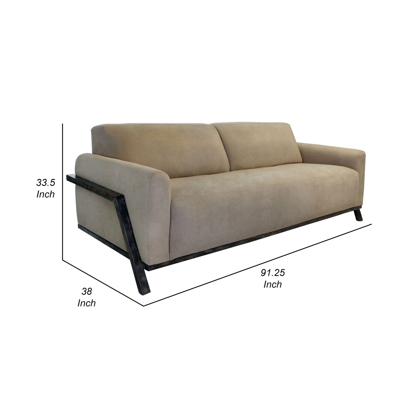 Kelly Sofa, Light Brown Polyester, 2 Throw Pillows, Solid Wood, 91 Inch