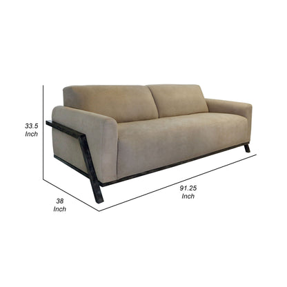 Kelly Sofa, Light Brown Polyester, 2 Throw Pillows, Solid Wood, 91 Inch