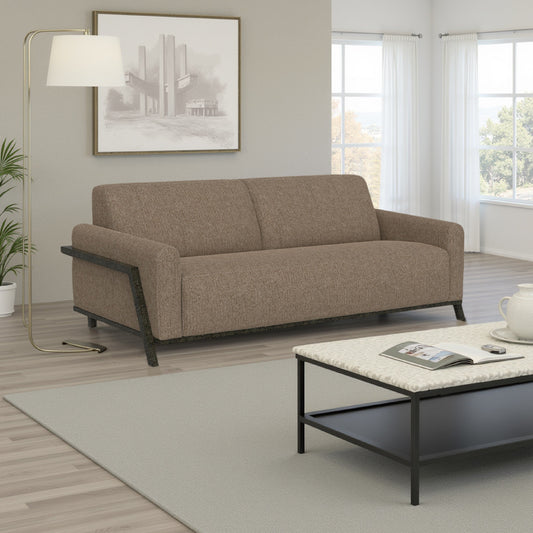 Kelly Sofa, Light Brown Polyester, 2 Throw Pillows, Solid Wood, 91 Inch