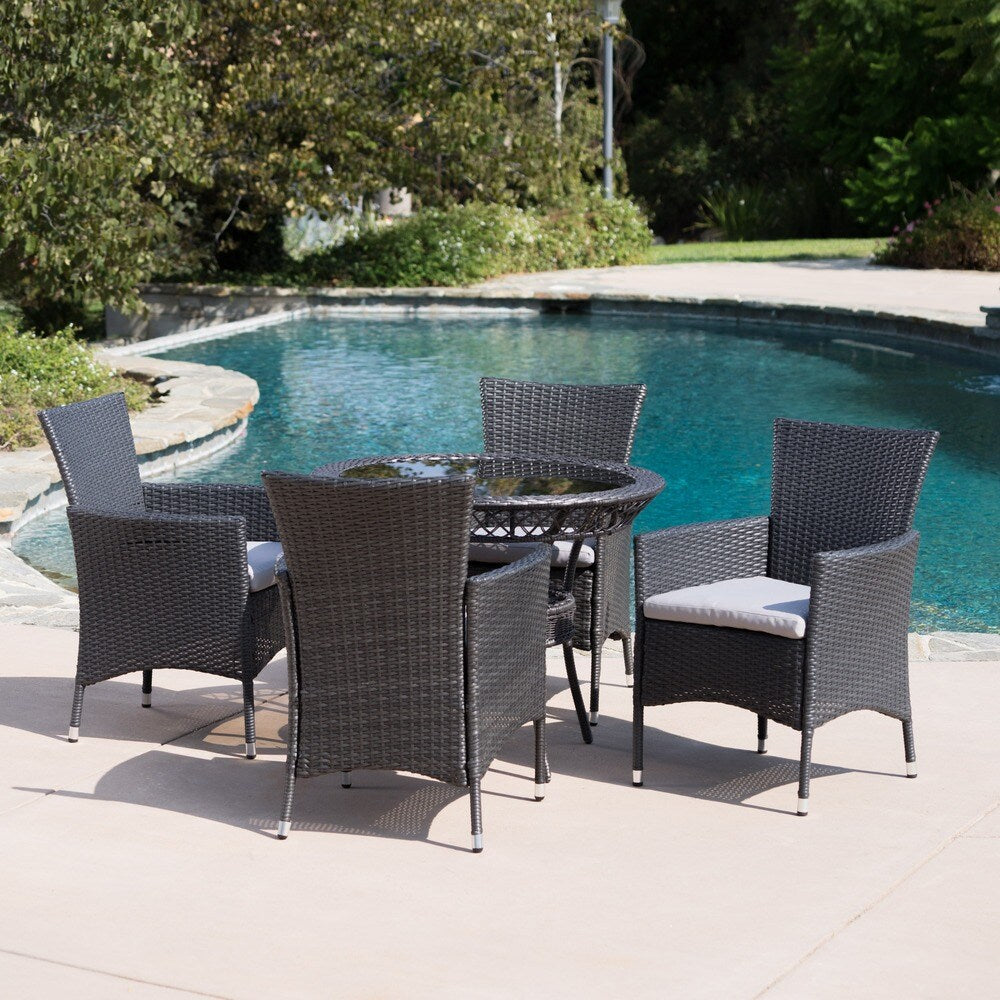 Kendricks Outdoor 5-piece Wicker Dining Set with Cushions by Christopher Knight Home
