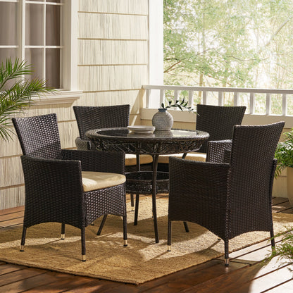 Kendricks Outdoor 5-piece Wicker Dining Set with Cushions by Christopher Knight Home