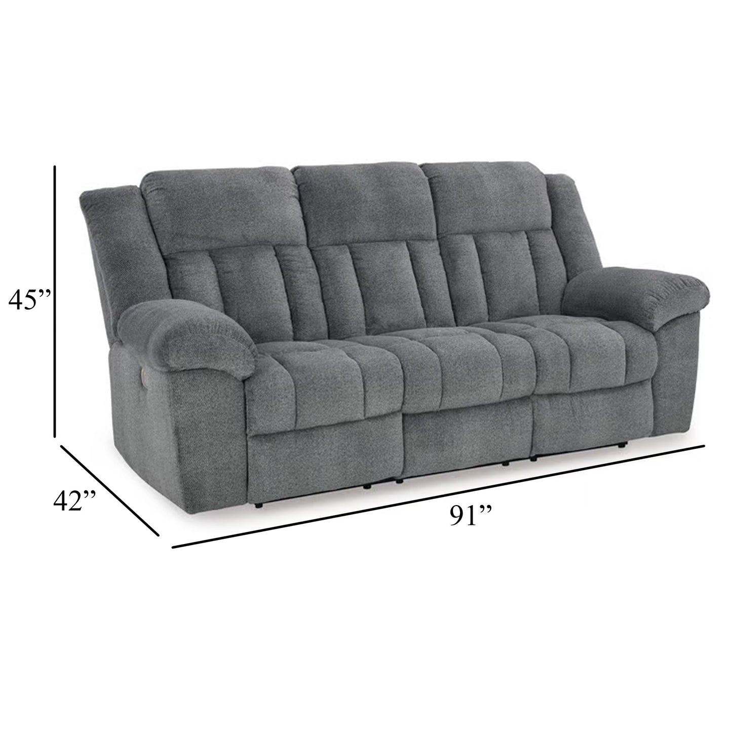 Kendy Power Recliner Sofa, Adjustable Headrest, Gray Polyester 91 Inch