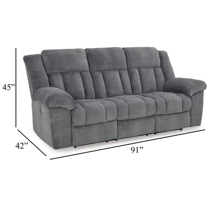 Kendy Power Recliner Sofa, Adjustable Headrest, Gray Polyester 91 Inch