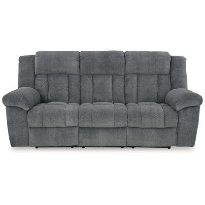 Kendy Power Recliner Sofa, Adjustable Headrest, Gray Polyester 91 Inch