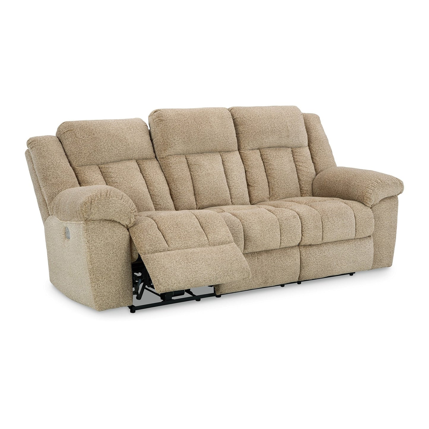 Kendy Power Recliner Sofa, USB Ports, Beige Brown Polyester 91 Inch