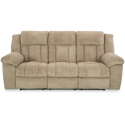 Kendy Power Recliner Sofa, USB Ports, Beige Brown Polyester 91 Inch