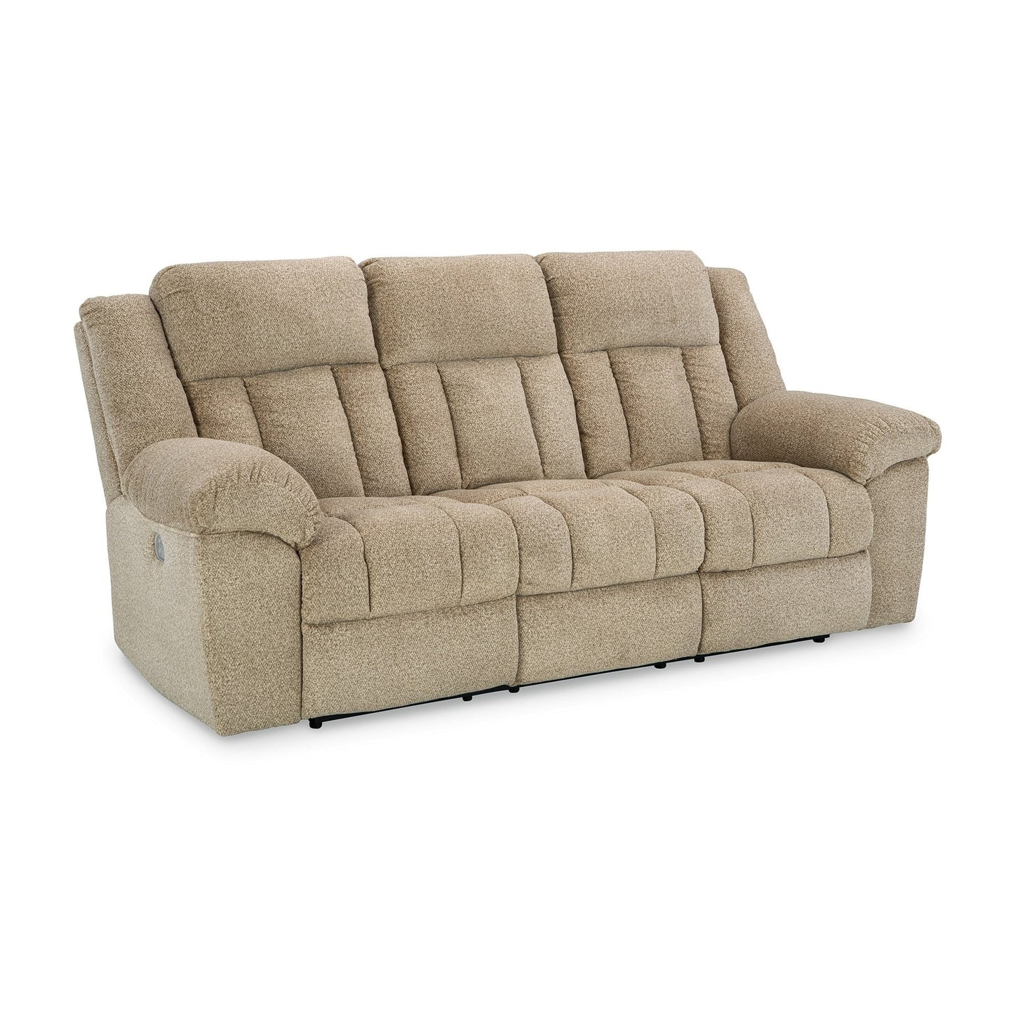 Kendy Power Recliner Sofa, USB Ports, Beige Brown Polyester 91 Inch