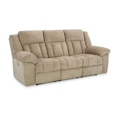 Kendy Power Recliner Sofa, USB Ports, Beige Brown Polyester 91 Inch