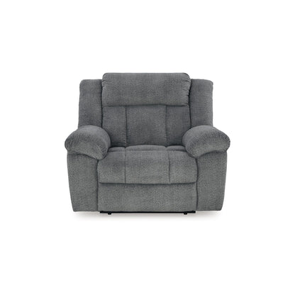 Kendy Power Recliner with Adjustable Headrest, Slate Gray Polyester