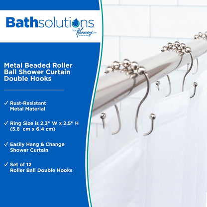 Kenney Beaded Roller Shower Curtain Double Hooks, Set of 12