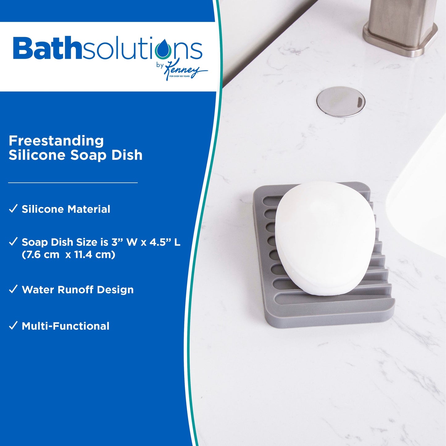 Kenney Freestanding Silicone Soap Dish - Gray - 4.5 L x 3 W