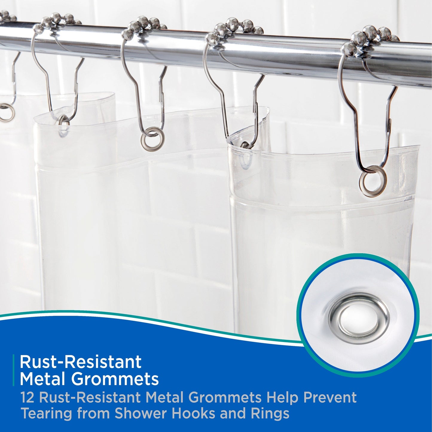 Kenney Medium Weight PEVA Shower Curtain Liner, 70 W x 72 H, 2-Pack