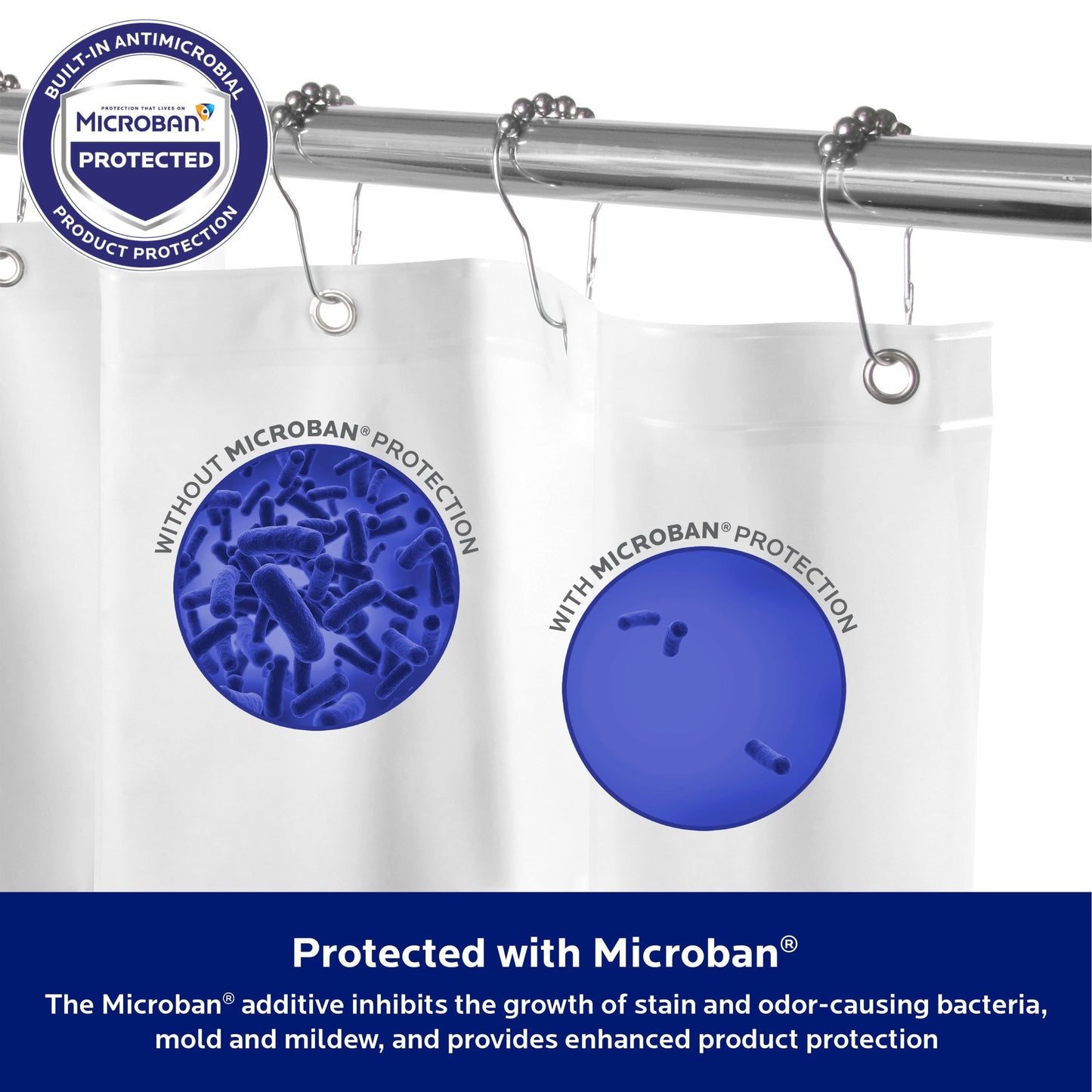 Kenney Microban Protected Heavyweight PEVA Shower Liner, 70 W x 72 H