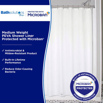 Kenney Microban Protected Medium Weight PEVA Shower Liner, 70 W x 72 H