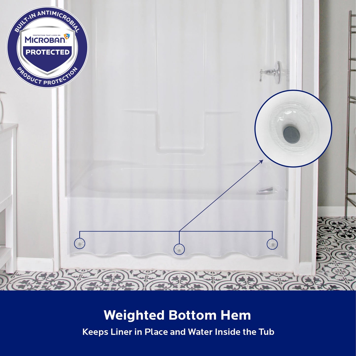 Kenney Microban Protected Medium Weight PEVA Shower Liner, 70 W x 72 H
