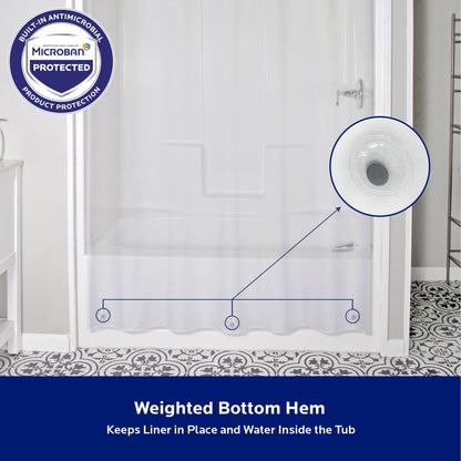 Kenney Microban Protected Medium Weight PEVA Shower Liner, 70 W x 72 H
