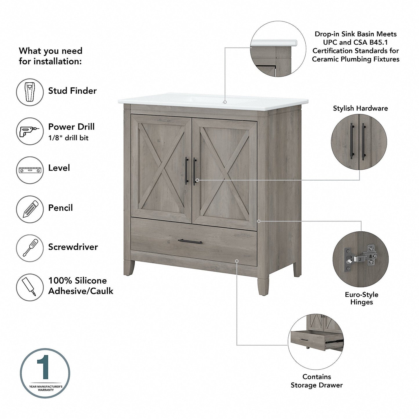 Key West 32W Bathroom Vanity with Sink by Bush Furniture