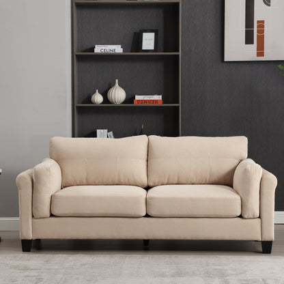 Khaki Button Tufted Linen 3-seater Sofa with USB Ports