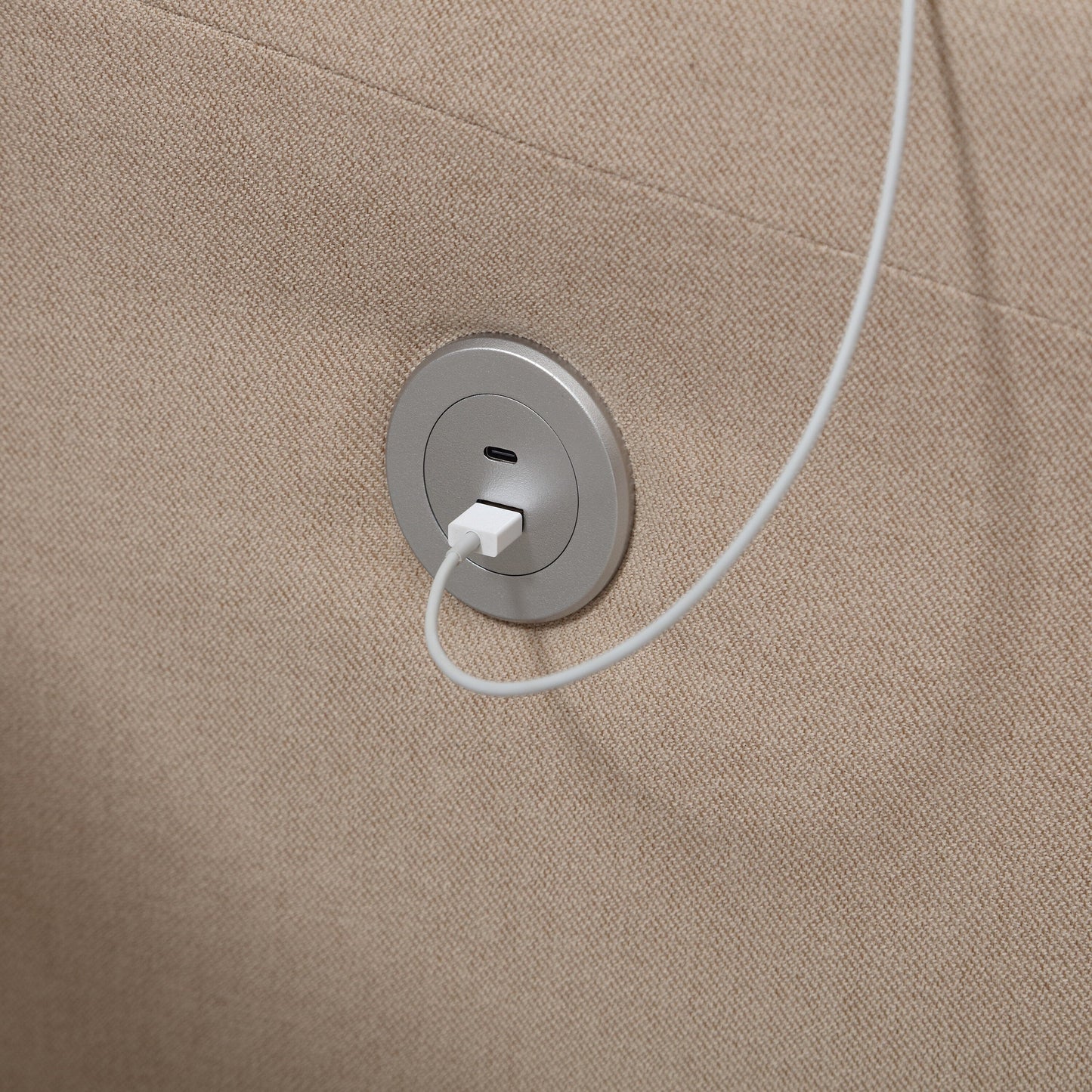 Khaki Button Tufted Linen 3-seater Sofa with USB Ports