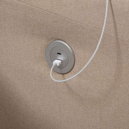 Khaki Button Tufted Linen 3-seater Sofa with USB Ports
