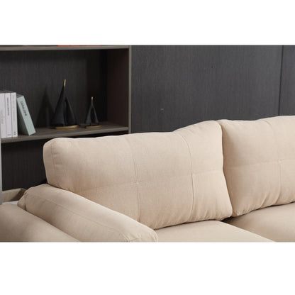 Khaki Button Tufted Linen 3-seater Sofa with USB Ports