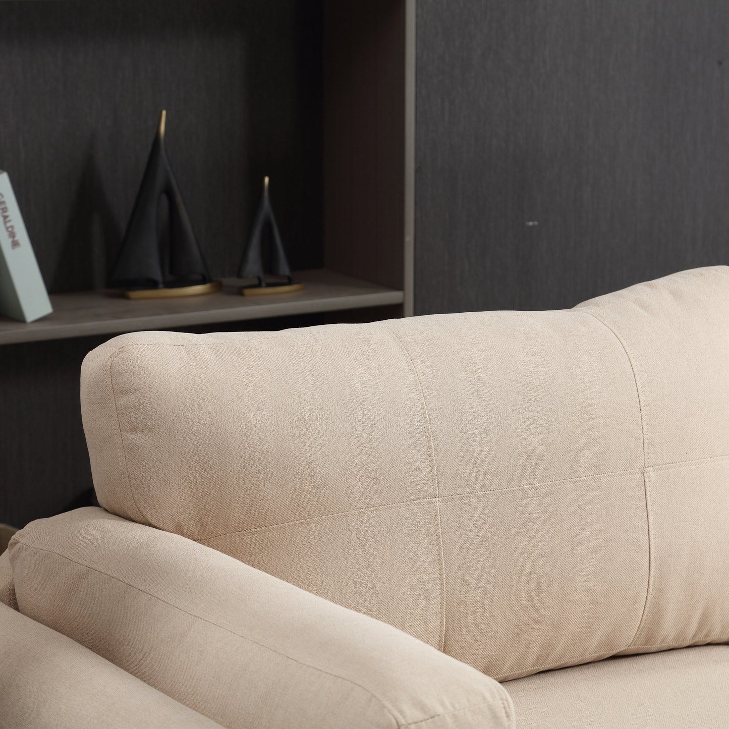 Khaki Modern 79 Button Tufted Linen Upholstered 3-seater Sofa with 2 USB Ports and Solid Square Plastic Foot