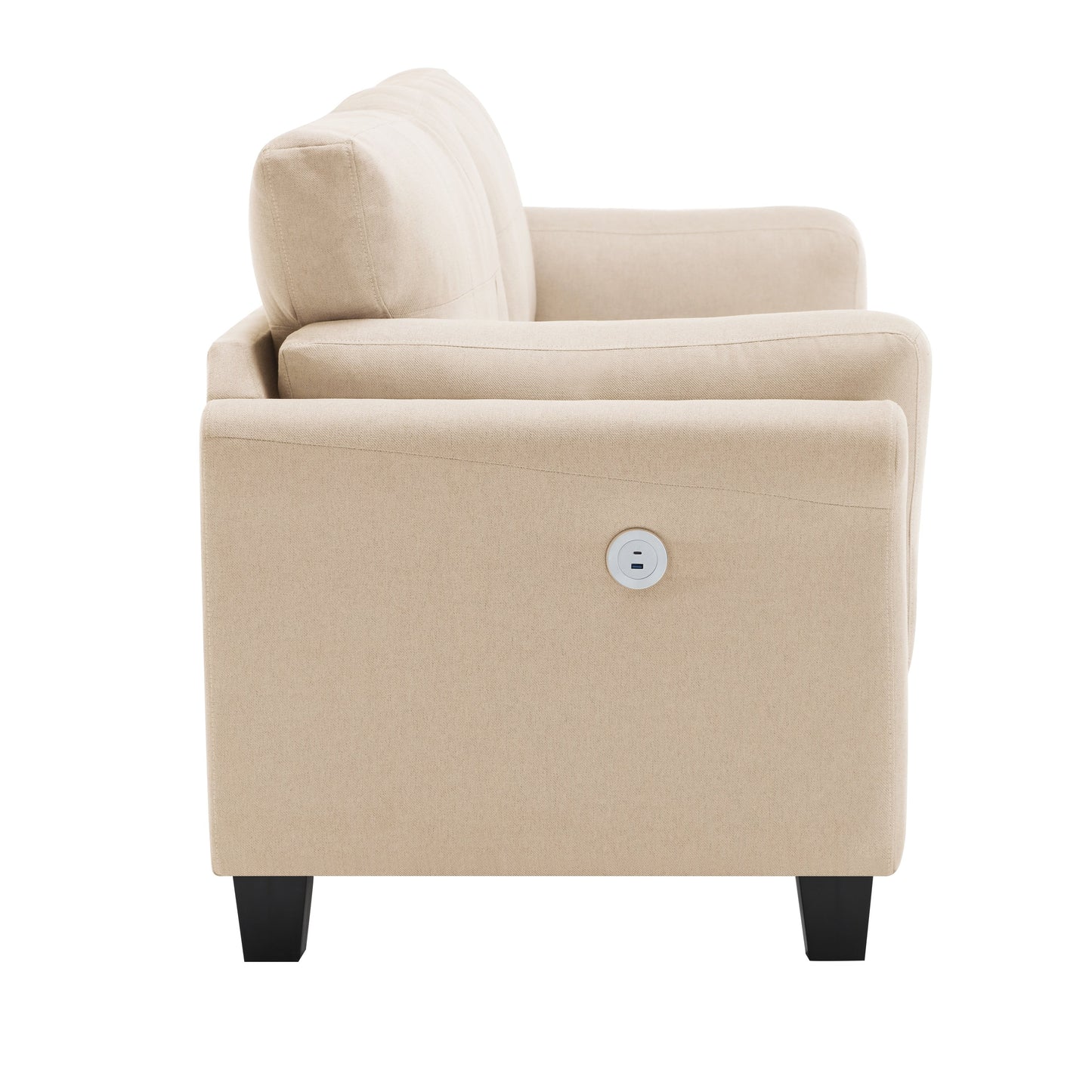 Khaki Modern 79 Button Tufted Linen Upholstered 3-seater Sofa with 2 USB Ports and Solid Square Plastic Foot