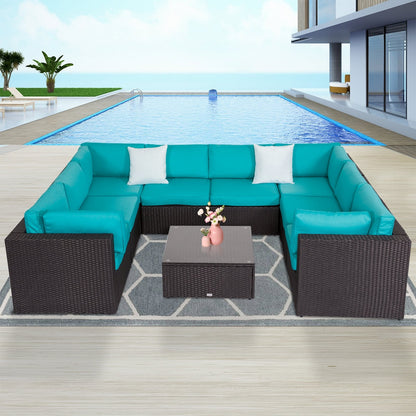 Kinbor 9-piece Outdoor Furniture Patio Sectional Sofa All-weather Rattan Wicker Chat Set w/Cushions Patio Indoor