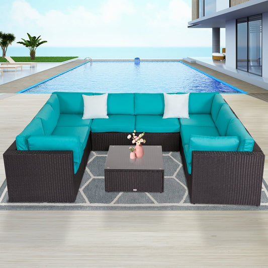 Kinbor 9-piece Outdoor Furniture Patio Sectional Sofa All-weather Rattan Wicker Chat Set w/Cushions Patio Indoor
