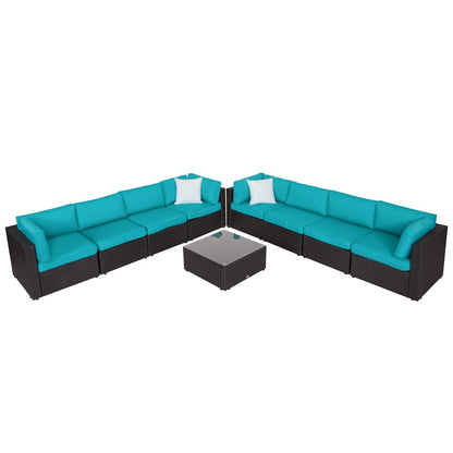 Kinbor 9-piece Outdoor Furniture Patio Sectional Sofa All-weather Rattan Wicker Chat Set w/Cushions Patio Indoor