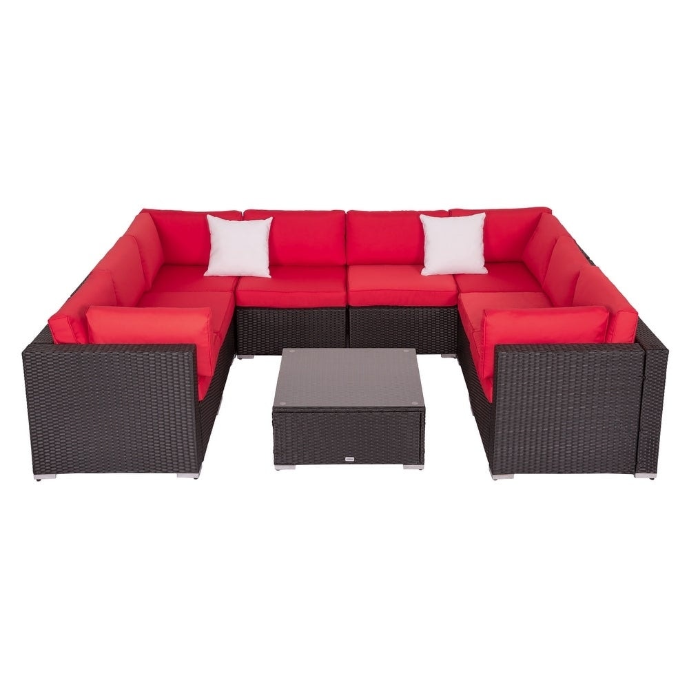 Kinbor 9-piece Outdoor Furniture Patio Sectional Sofa All-weather Rattan Wicker Chat Set w/Cushions Patio Indoor