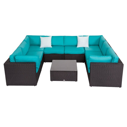 Kinbor 9-piece Outdoor Furniture Patio Sectional Sofa All-weather Rattan Wicker Chat Set w/Cushions Patio Indoor